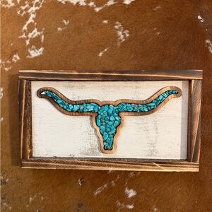 Rustic Longhorn Wall Art with Turquoise Accents